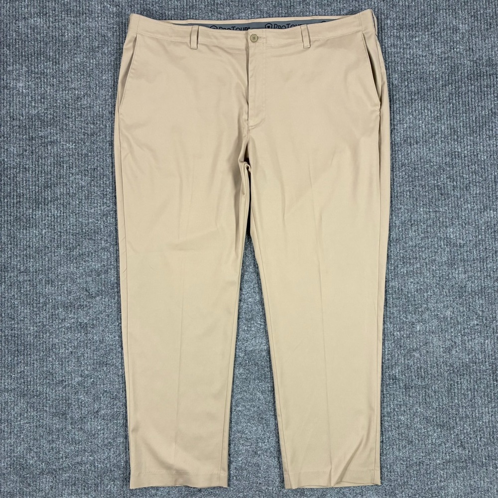 Pro Tour Mens Golf Pants Performance Stretch Size 42x30 Beige Flat Front